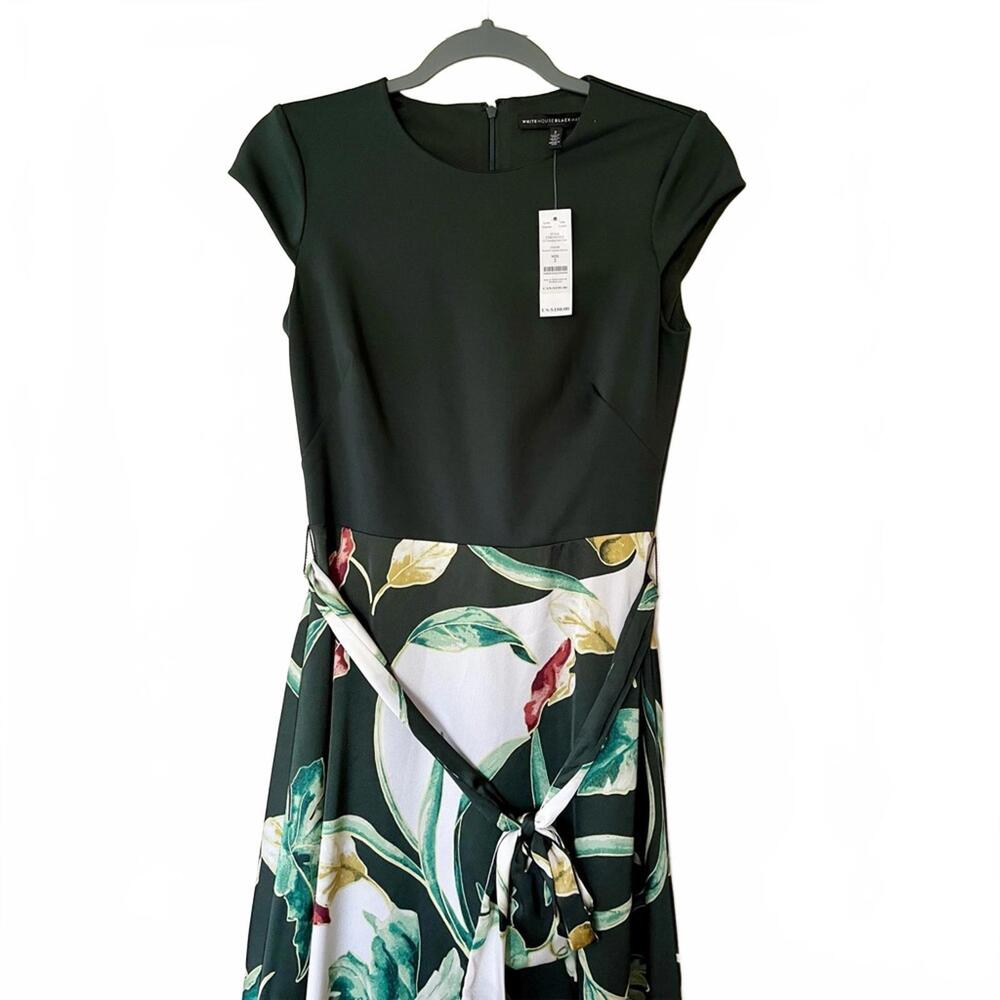 WHBM Dark Green & Floral Dress NWT
